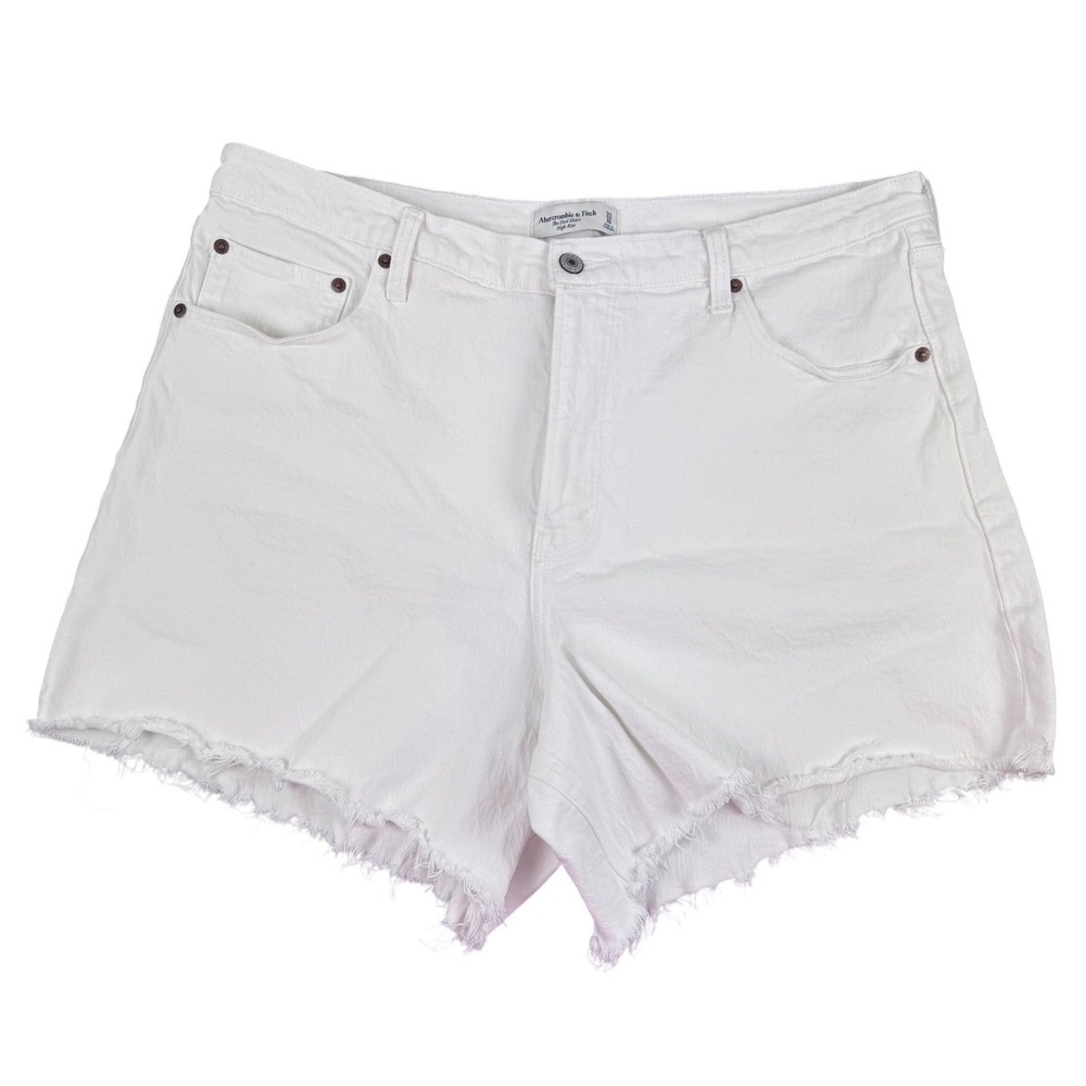 Abercrombie & Fitch The Dad‎ Short Women 33/16 White High Rise Frayed Raw Hem
